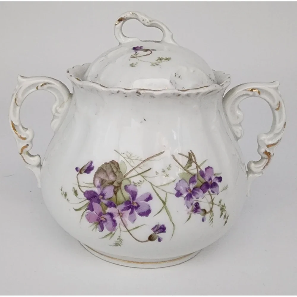 Vtg KPM Germany Porcelain Tea Set White Violets Gold 3pc Floral PLEASE READ